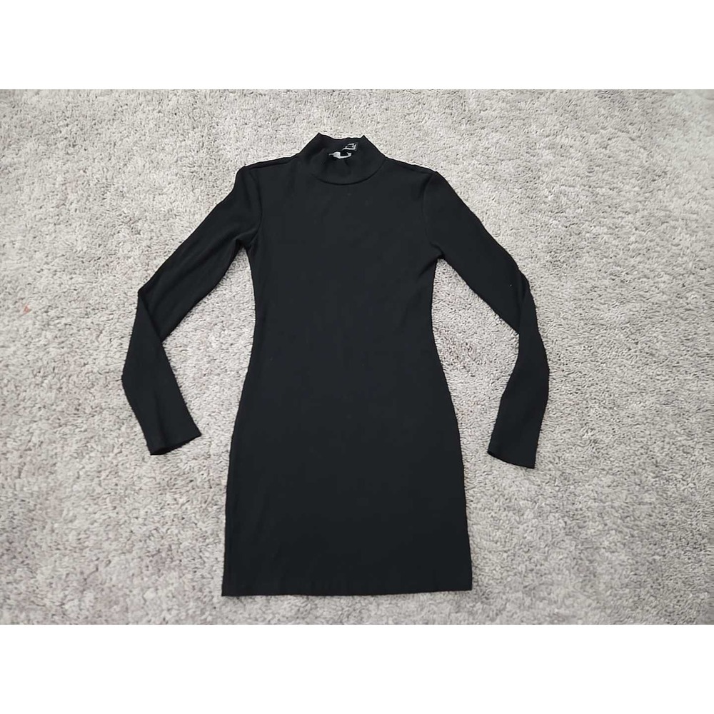 Forever‎ 21 Bodycon Dress Womens M Black Long Sleeve Mock Neck Ribbed Knit Mini